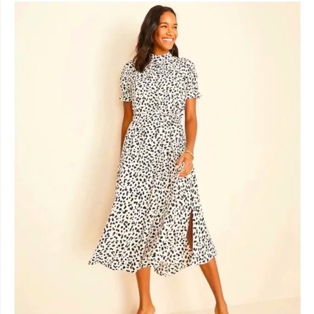 Ann Taylor Shadow Spot Belted Midi Dress, Size 10, New With Tags